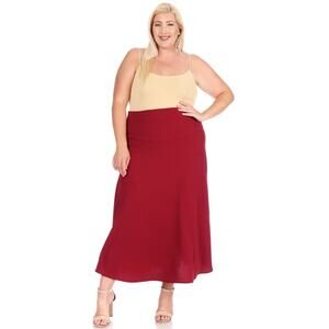 3X Plus Size Moa Collection Solid Flare A Line Long Skirt Stretch Waist